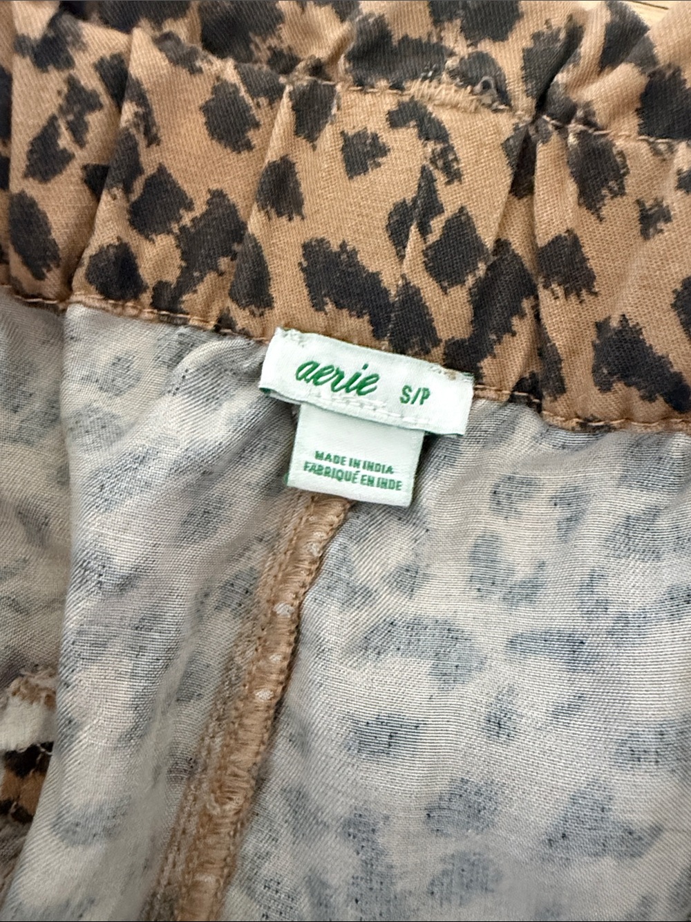 aerie Leopard Print High-Waist Paperbag Shorts - Tan/Black small - Picture 2 of 3